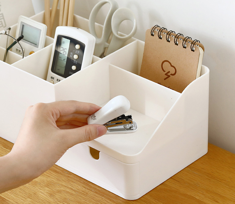 White desk organizer with compartments and a drawer - view 3