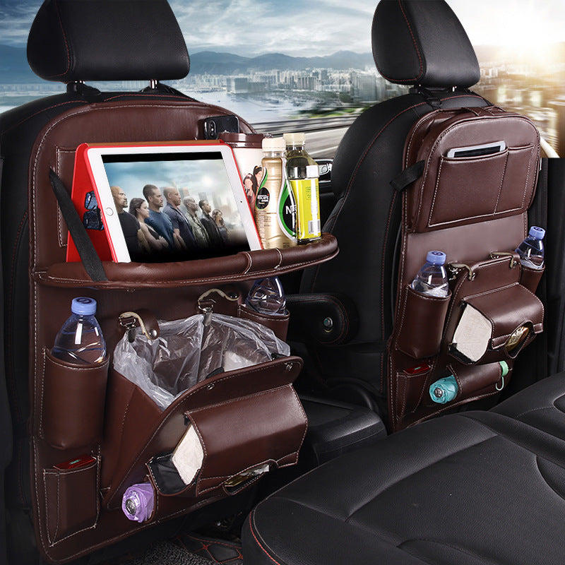 Leather car seat back organizer - Coffee