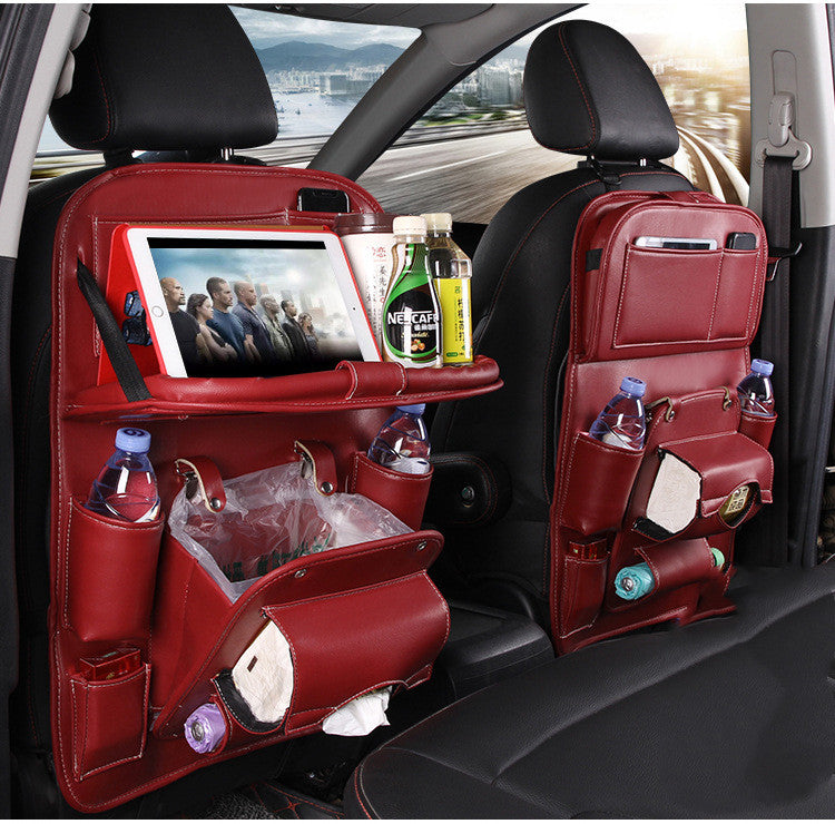 Leather car seat back organizer - Wine red