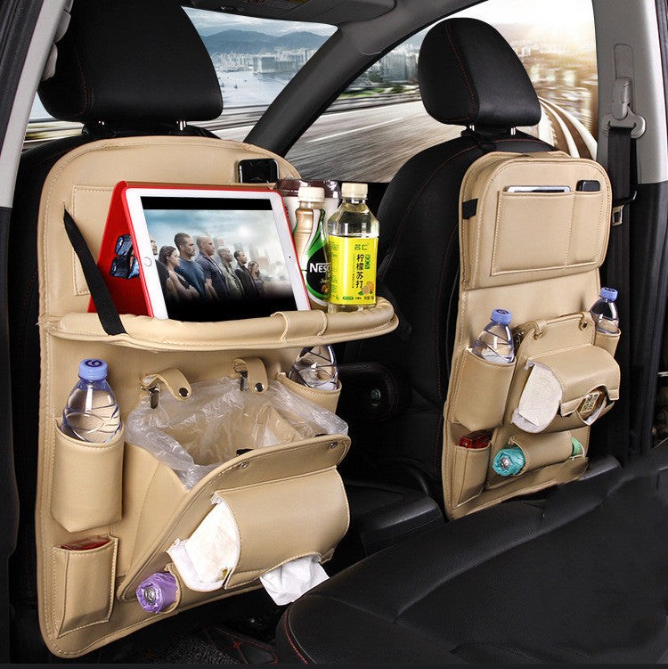 Leather car seat back organizer - Beige