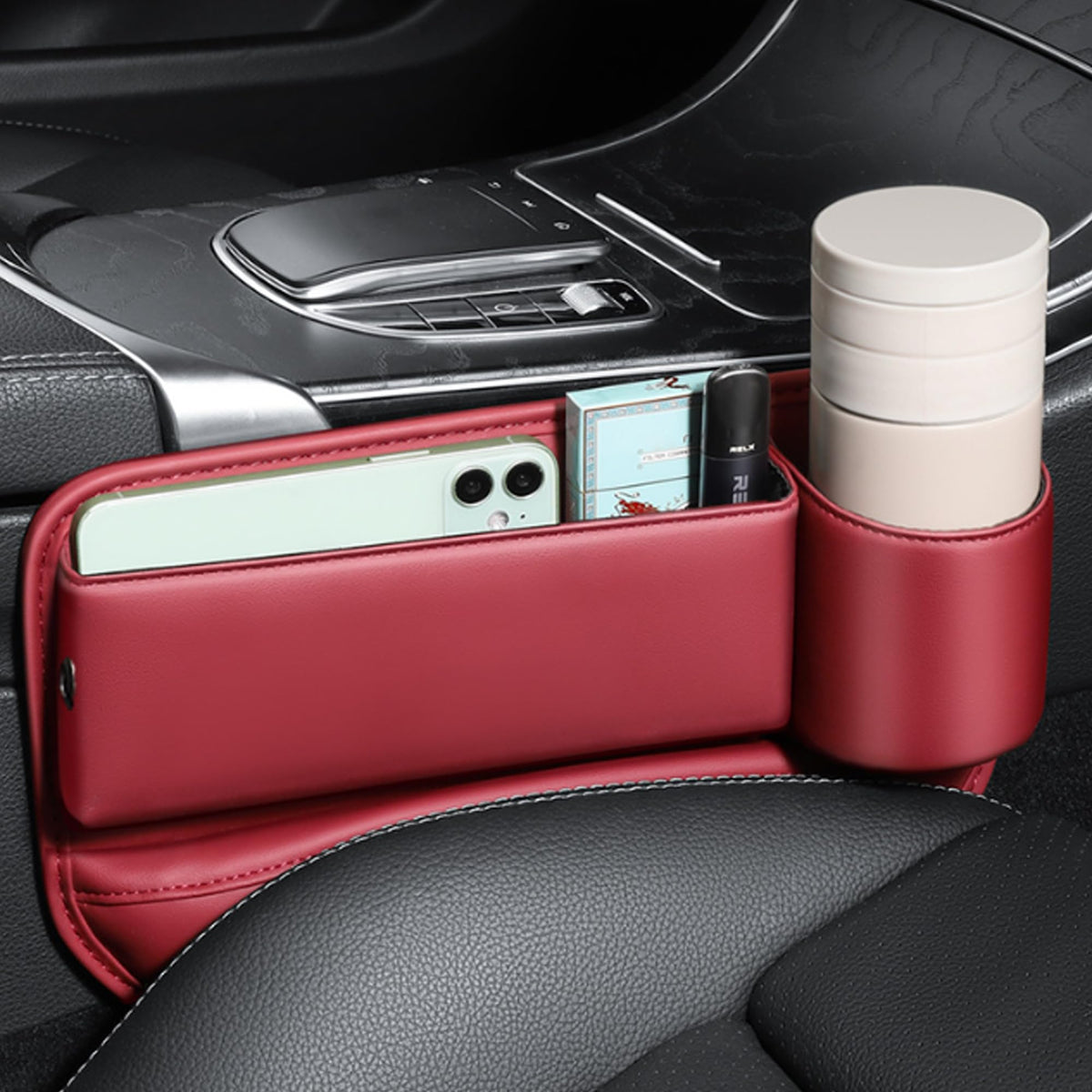 Leather car seat gap filler organizer