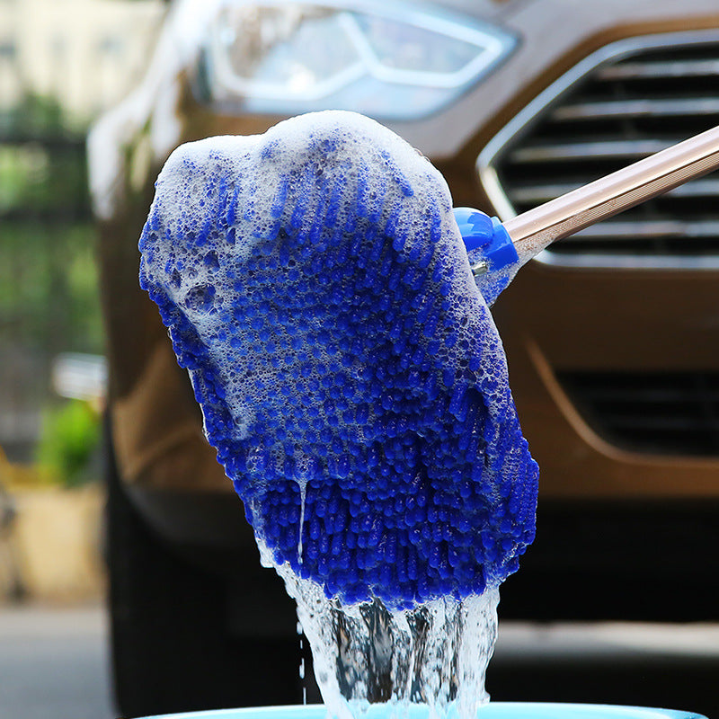 Car wash mop with telescoping handle and blue chenille microfiber head - view 2