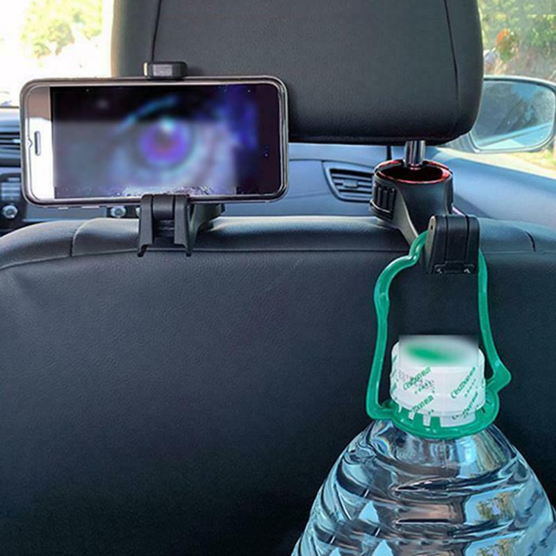 Car headrest hook with fold-out phone holder - view 3
