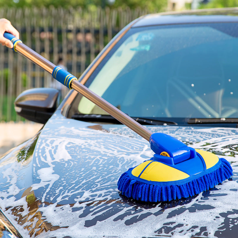 Car wash mop with telescoping handle and blue chenille microfiber head - view 3