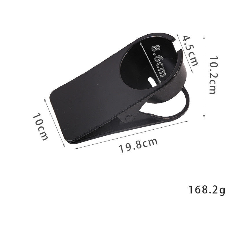 Clip-on desk cup holder clamped to a table edge