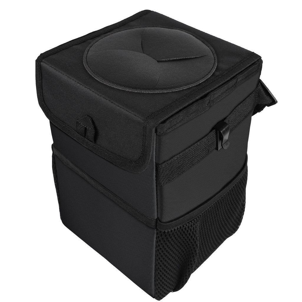 Hanging car trash can with lid