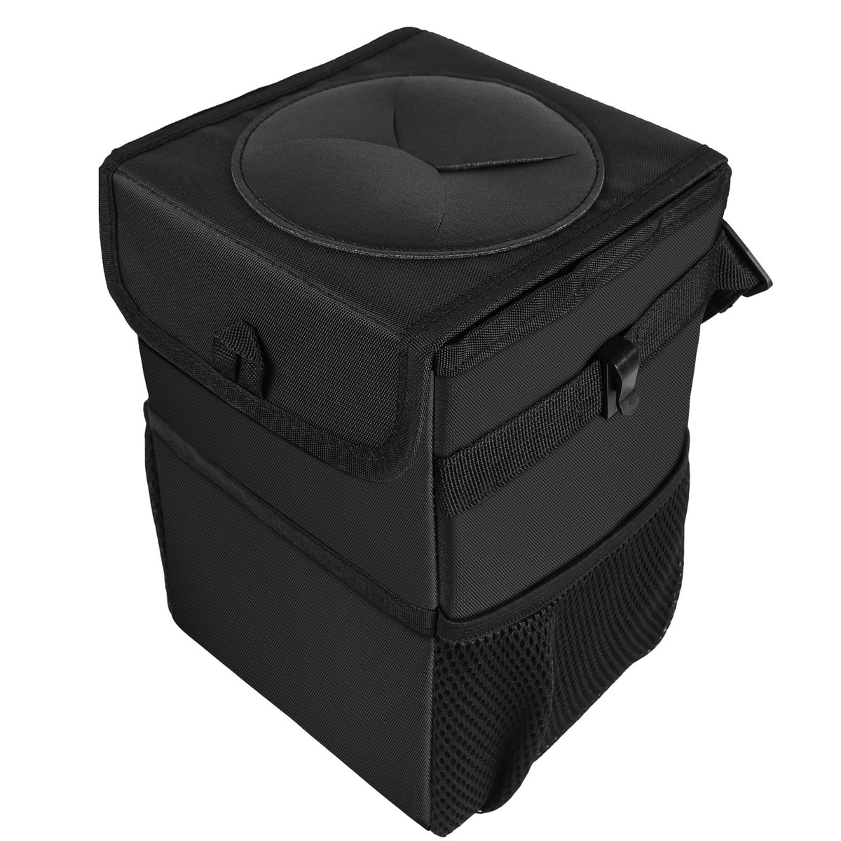 Hanging car trash can with lid