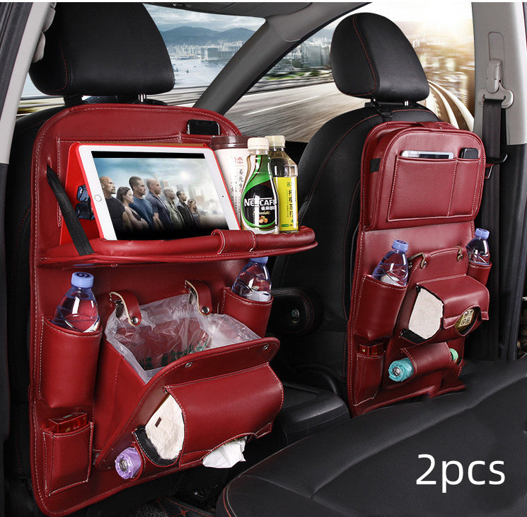 Leather car seat back organizer - Wine red 2pcs