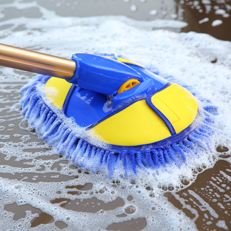 Car wash mop with telescoping handle and blue chenille microfiber head - view 4