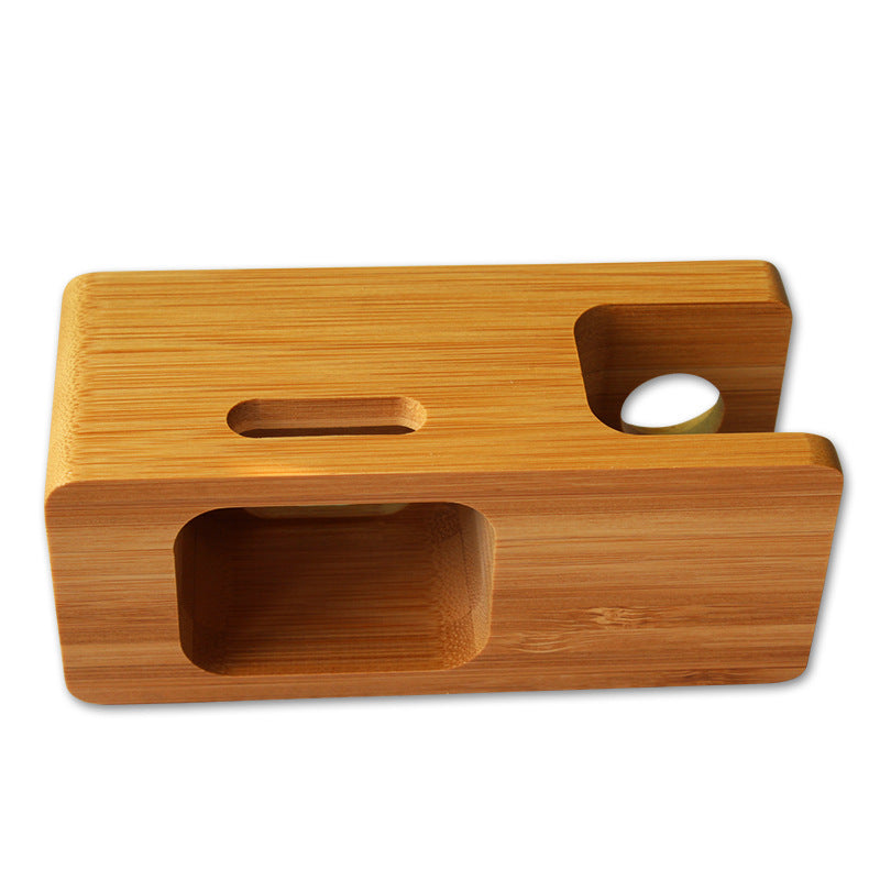 Bamboo phone and watch stand with phone slot and watch charger cutout - view 4