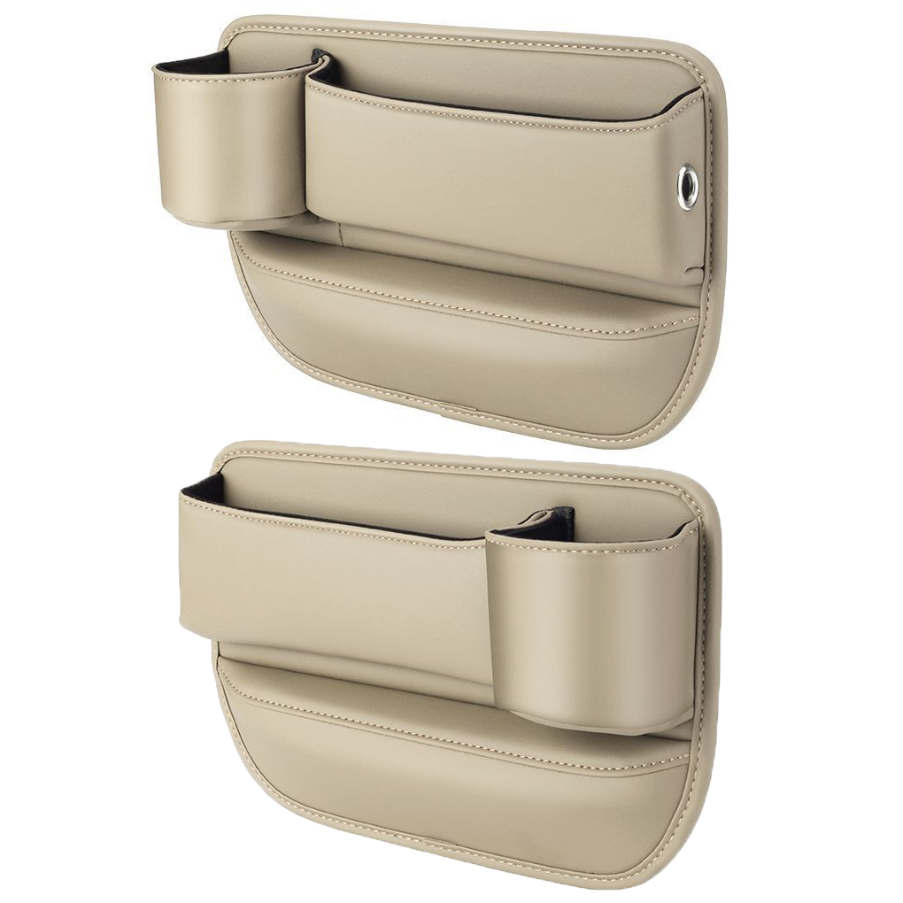 Leather car seat gap filler organizer - White / Driver + Passenger Set