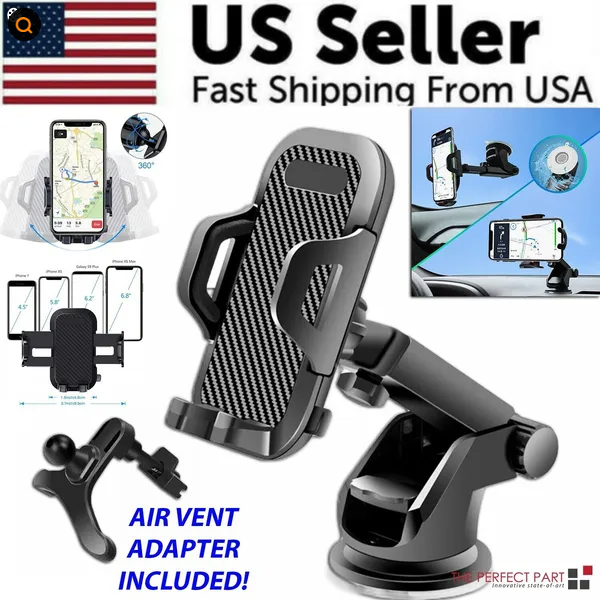 Windshield and air vent car phone mount